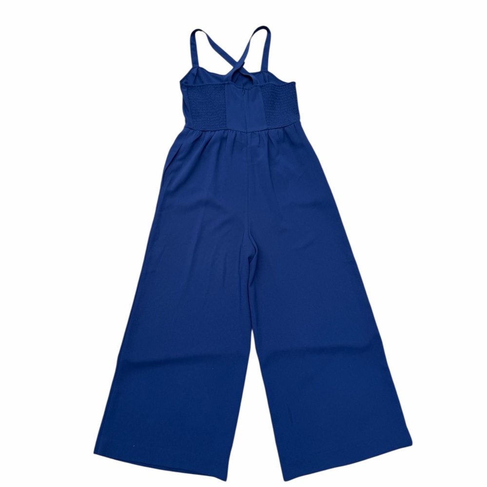 Madewell Women’s 2 Navy Blue Sleeveless Smocked Wide Leg Cropped Jumpsuit - Picture 8 of 13